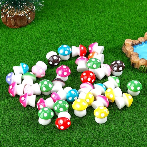 LVVXIXI 100 PCS Miniature Resin Mushrooms, Mixed Color Mini Mushroom Models, Small Colorful Divine Mushroom Models for Doll Houses, Miniature Fairy Gardens, Potted Plants Landscape Decoration