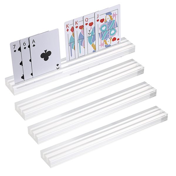 Sumnacon Card Game Stand Board Game Clear Playing Card Stand Acrylic Card Holder Double Card Slots Flower Card Stand Double Groove Transparent Set of 4