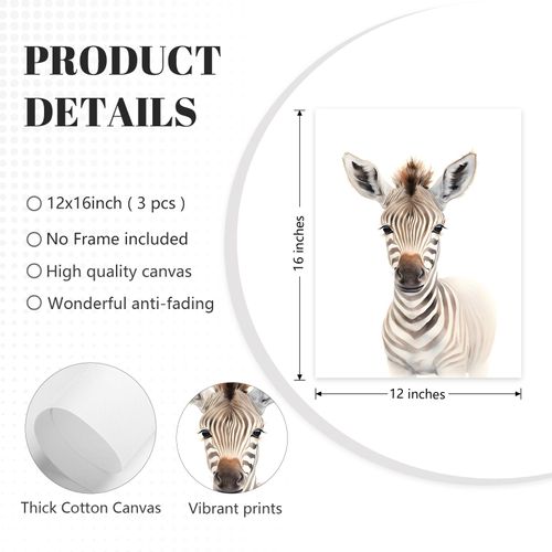 Lhoiplme Nursery Animal Wall Art Safari Baby Wall Decor Boy Room Nursery Canvas Prints Jungle Animal Art Pictures Kids Cute Safari Poster for Girl Bedroom 12x16 Inch Unframed Set of 3
