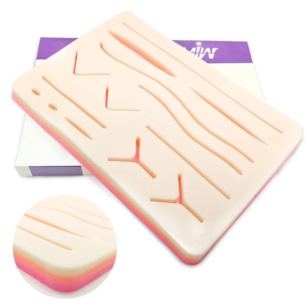 MJW Upgraded Suture Practice Pad 3 Layer 14 Pre-cut Wounds with Protective Horizontal and Vertical Mesh Layer Suture Pad for Training and Practice of Medical Veterinarian Students and Nurses…