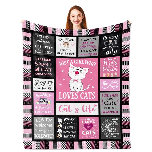 Cat Gifts for Women, Gifts for Cat Lovers, Cute Cat Gifts for Girls, Cat Memorial Gifts, Cat Mom Gifts, Cat Themed Gift, Cat Decor Cat for Teen Girls Women Birthday Gift, Throw Blanket 150X130CM