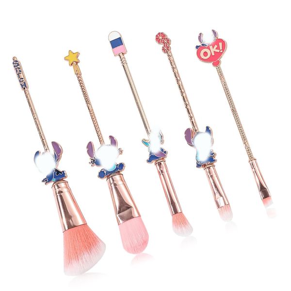 Set di 5 Pennelli Cute KawaiiMakeup Brush Set,Pennello per il trucco per fondotinta, ombretto, fard, labbra, set di pennelli per trucco carino, ideale per ragazze e donne,Cartoon Anime,Rosa