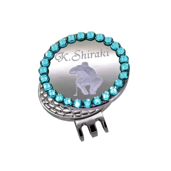 Golf Marker Large Big Stone Ball Clip Engraved Name Engraved (Blue)