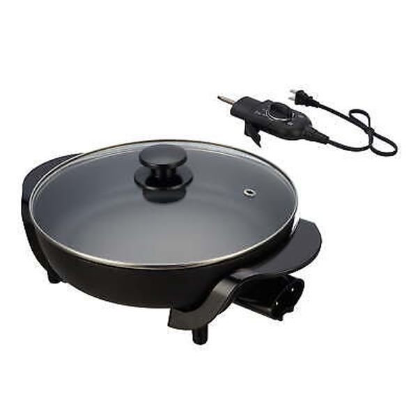 Mainstays 12" Round Nonstick Electric Skillet with Glass Cover, Black