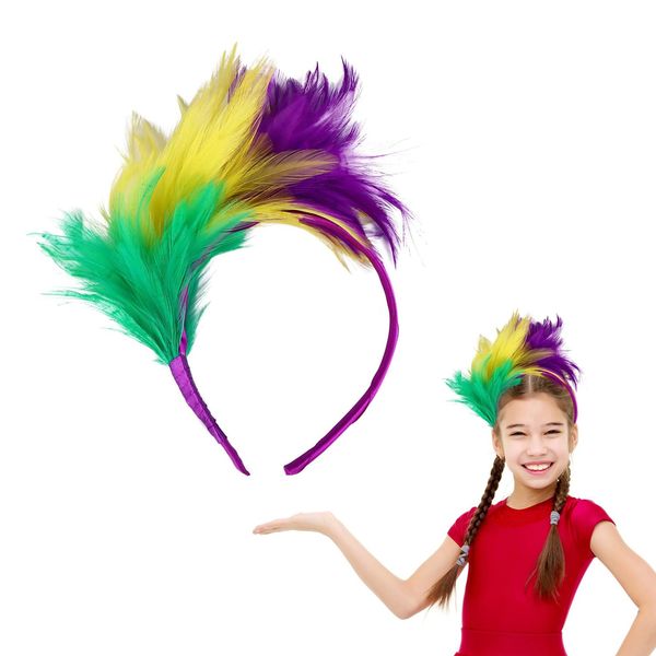 MEISH Mardi Gras Feather Headband Fascinator Decorative Headpiece Queen Mardi Gras Headwear Fancy Party Hair Accessories for Women Girls