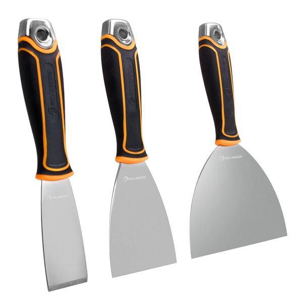 ROLLINGDOG Scraper Set - Wallpaper Scraper Stainless Steel Putty Knife with Ergonomic Rubber Handle for Wall Decoration(1.5",3",6")