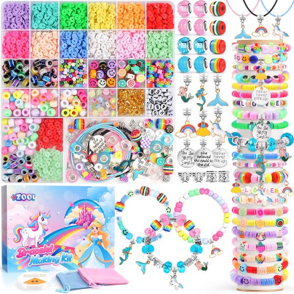 ZOOI Bracelet Making Kit for Girls, Arts and Crafts for Kids Girls Ages 8-12, Girls Toys Age 6-8, Friendship Charm Bracelet Making Kit, Jewelry Making Kit for Girls, Gifts for 6-12 Year Old Girl