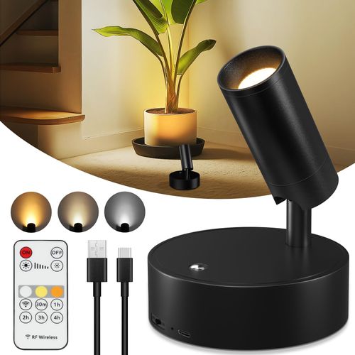 Kimjo Spot Lights Indoor, Rechargeable Battery LED Spotlight Indoor with Remote, Wireless Picture Lights with Timer Dimmable, Uplighting for Plant, Wall Art Display