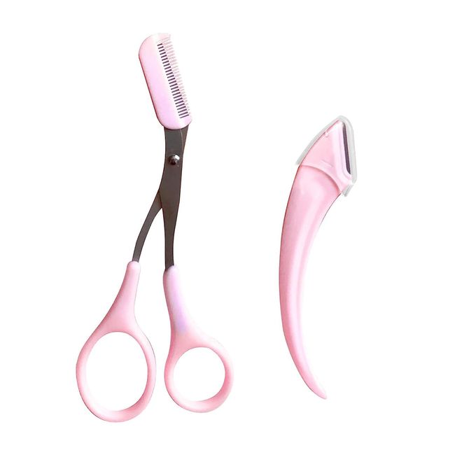 Augenbrauen Shaping Tool Set， 2 Stücke Augenbrauen Schere mit Mini Kamm， Augenbrauen Hilfskamm Augenbrauen Schere Augenbrauen Trimmer Werkzeug für Männer Frauen(Rosa)