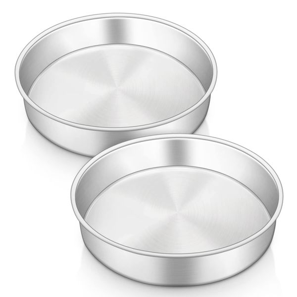 HaWare 8 Inch Cake Tin, Stainless Steel Round Baking Pan Set of 2, Birthday Wedding Layer Cake Tin for Baking Roasting Serving, Healthy & Non-Toxic, Mirror Polished & Dishwasher Safe (20cm)