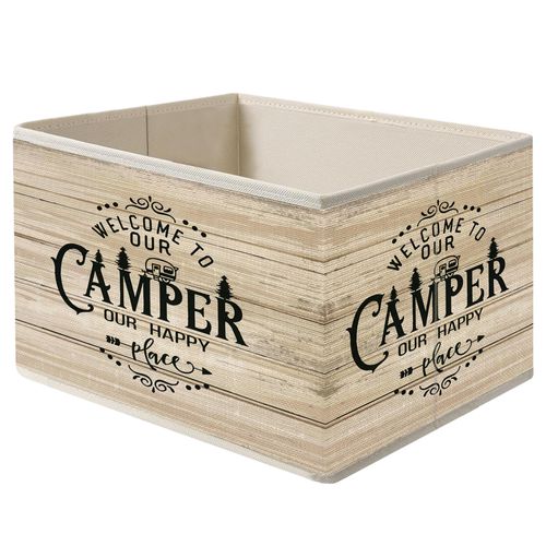 Mancheng-zi Camping Collapsible Storage Bins, Welcome to Our Camper Our Happy Place Toys Books Clothes Storage Organizer Baskets for RV Campsite Camper Camping