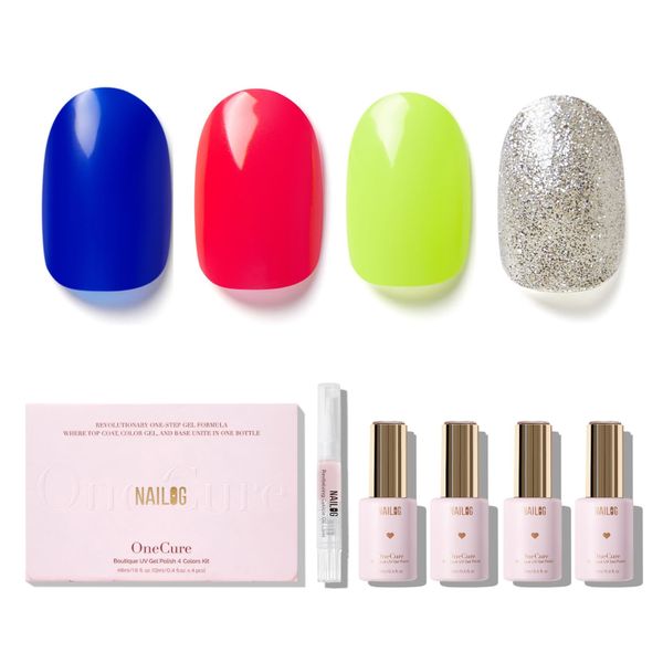 NAILOG Gel Nail Polish Set - 4 Colors Top Coat Color Gel Base 3-In-1 Soak Off UV Gel Polish Kit for Home DIY & Birthday Gifts for Women,Neon City