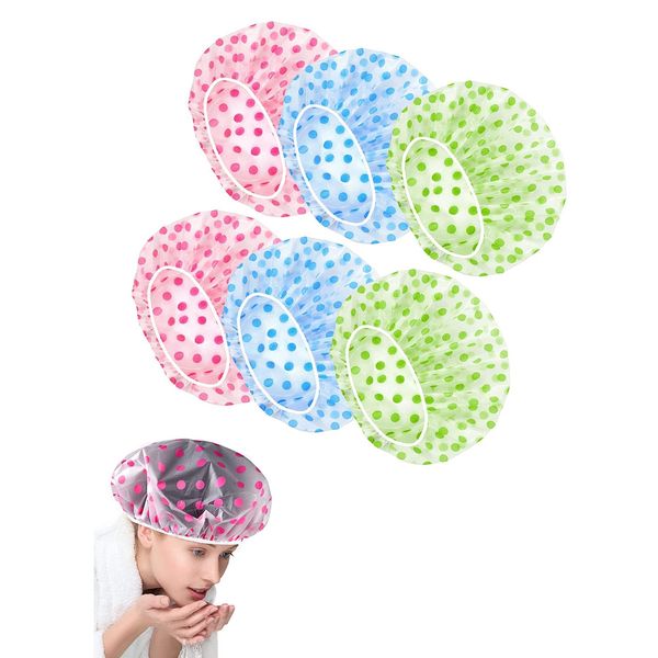 LIKENNY Shower Cap, Waterproof, Bath Cap, Hair Cap, Cute, For Shower, Bath, Hot Springs, SPA, Cooking, Facial Washing, Hair Dye, Makeup Hat, Reusable, Set of 6