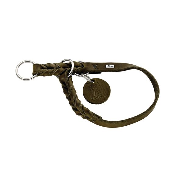 HUNTER SOLID EDUCATION training collar for dogs, leather, soft, non-slip, 45 (S-M), olive