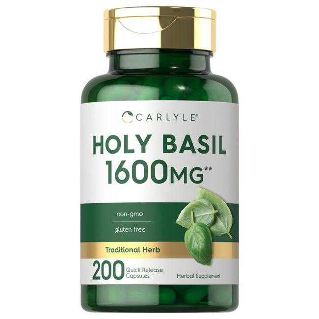 Carlyle Holy Basil 1600 mg | 200 Capsules | Tulsi Holy Basil Leaf Extract | Herbal Supplement | Non-GMO, Gluten Free