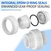 BOUYAO 1-1/4" PVC Union Coupling Pipe Fitting (Socket x Socket), 1.25 Inch PVC Adapter Schedule 40, EPDM O-Ring, White 2 Pack