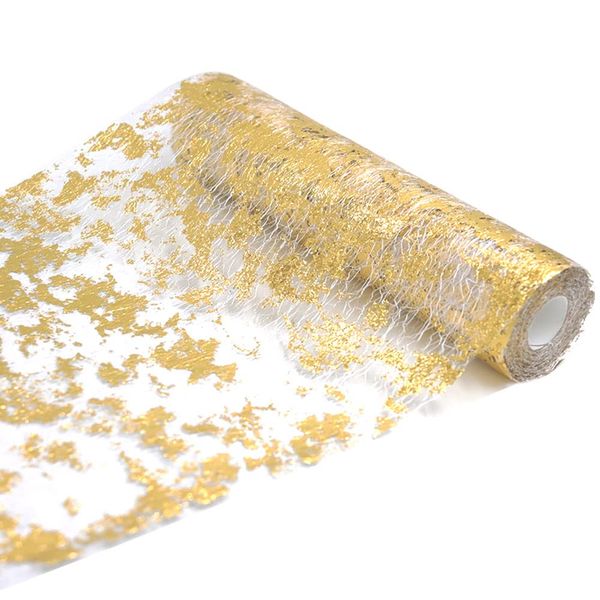 15M Gold Metallic Table Runner, 28cm width Gold Foil Table Cloth, Gift Floral DIY Wrapping Ribbon For Birthday Party Wedding Christmas Baby Shower Table Decoration