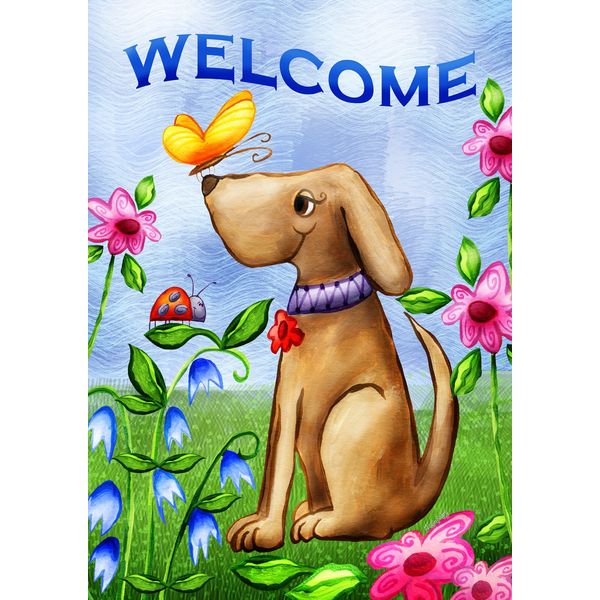 Toland Home Garden 112078 Welcome Dog Spring Garden Flag, 12x18 Inch, Double Sided for Outdoor Summer House Yard Decoration