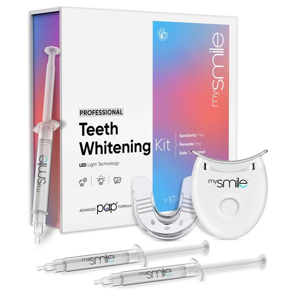 mysmile Teeth Whitening Kit -Enamel-Safe Tea, Coffee, Wine & Smoking Stain Remover Non-Sensitive Formula Peroxide Free RoHS-Certified Vegan - 6 Teeth Whitening Gel Syringes, Up to 8 X Brighter Smile