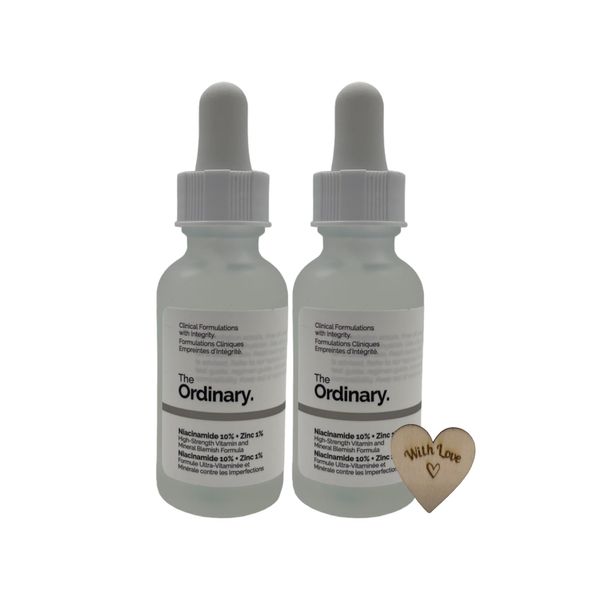 AETN Creations Bundle of Ordinary Skincare 2x30ml Niacinamide 10% + Zinc 1% High Strength Vitamin and Mineral Blemish Formula with AETN Keepsake Heart Gift