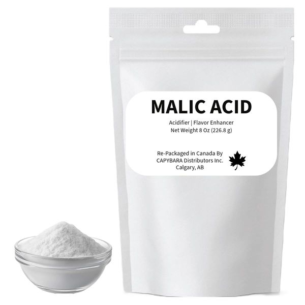 Malic Acid Food Grade - 8 Oz (226.8 g) - Used In Making Wine Cider Mead Beer Baking Soda Sparkling Water - Sold by CAPYBARA Distributors Inc.