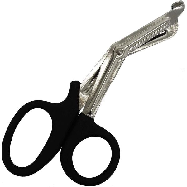 Tuff Cut EMS Utility Scissors - 15cm Stainless Steel with Serrated Blades, Autoclavable- Perfect for Medical and Household Use (Black)