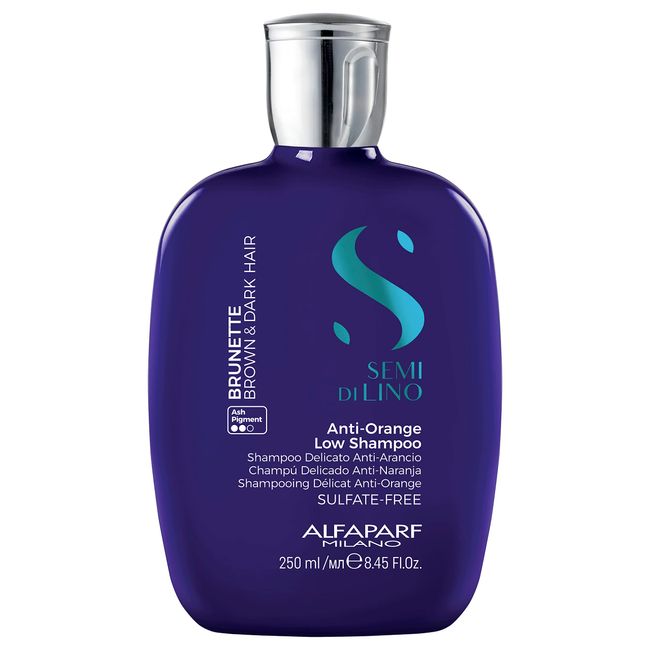 Alfaparf Milano Semi di Lino Brunette Anti-Orange Low Shampoo for Brown, Chestnut and Dark Hair - Sulfate Free Blue Shampoo - Removes Unwanted Orange and Brassy Tones, Floral, 8.45 fl. oz.