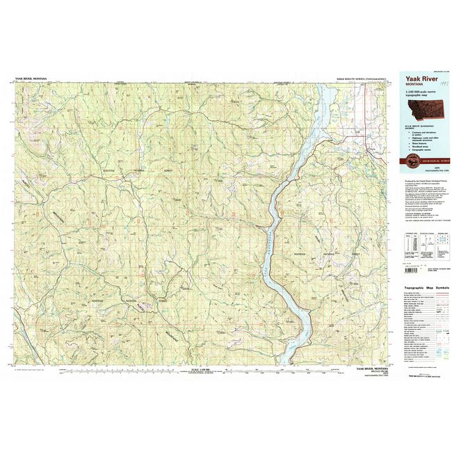 YellowMaps Yaak River MT topo map, 1:100000 Scale, 30 X 60 Minute, Historical, 1979, Updated 1993, 24.1 x 35.1 in - Paper