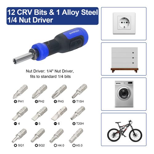 SHARDEN Multibit Screwdriver 13-in-1 Screw Driver Set Adjustable Extension Screwdriver Multitool All in One with Torx Security, Flat Head, Phillips, Hex, Square and 1/4 Nut Driver