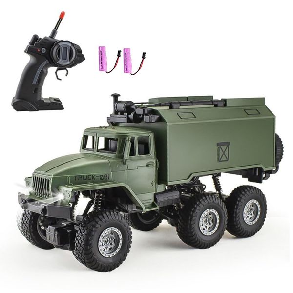 GoolRC RC Military Truck, 1:16 Scale 6WD Remote Control Car, Off-Road RC Crawler, RC Army Cars with LED Light and 2 Batteries, All Terrain RC Military Transport Truck for Kids and Adults