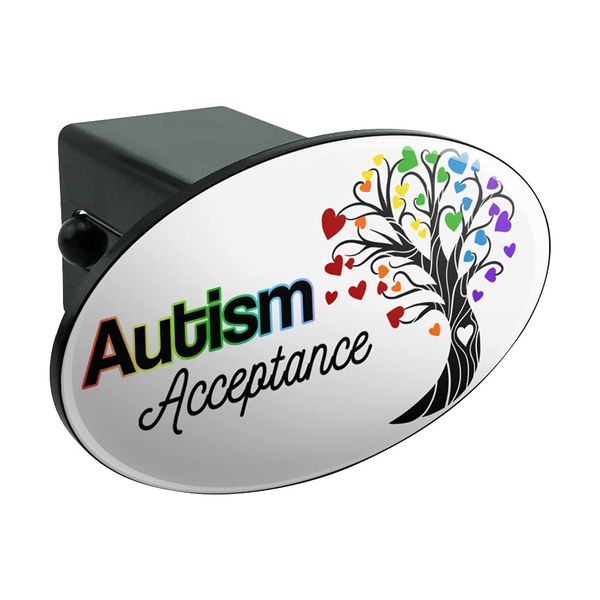 Autism Acceptance Tree of Life with Hearts Oval Tow Trailer Hitch Cover Plug Insert