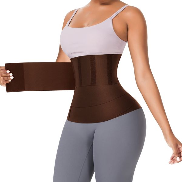 FeelinGirl Waist Trainer for Women Sauna Trimmer Belt Tummy Wrap Plus Size (One Size, Brown)