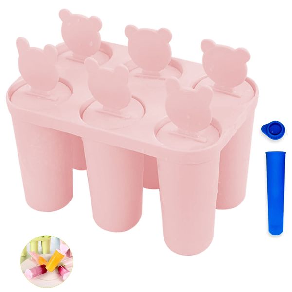 DULKET Ice Lolly Moulds with Sticks, Ice Lolly Moulds, Ice-Cream Moulds, Popsicle Mould, Easy to Make, Reusable and Easy to Remove (Pink)