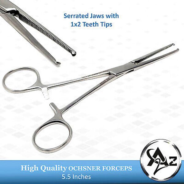 Rochester-Ochsner Hemostatic Forceps, 5.5", Straight, Serrated Jaws & 1x2 Teeth