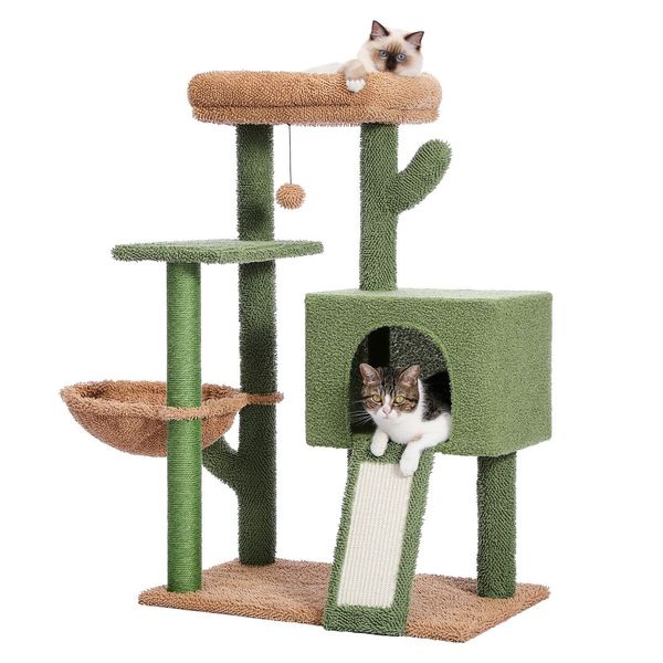 Cactus Tree Cat Tower with Sisal Covered Scratching Post Pet Kitty Play House