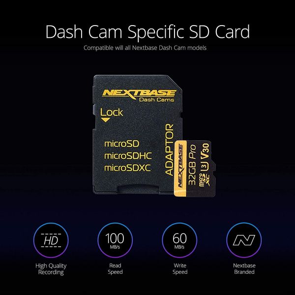 Nextbase 32GB U3 Micro SD Card - Includes Micro SD-to-SD Adapter - Ultra High Speed Memory Card Compatible with Series 1 and 2 Nextbase Dash Cam Range - Dash Camera Accessories