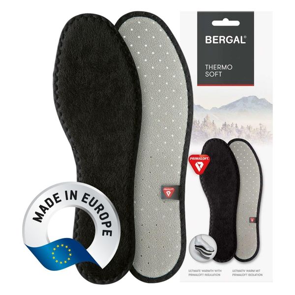PrimaLoft® Thermo Soft Shoe Insole for Warm Feet in Winter by Bergal with PrimaLoft® Insulation, Down-like, Recycled Functional Fibre to Protect Against Cold in Sizes 36 - 46 (Sneaker Fußbett) - black, size: 43