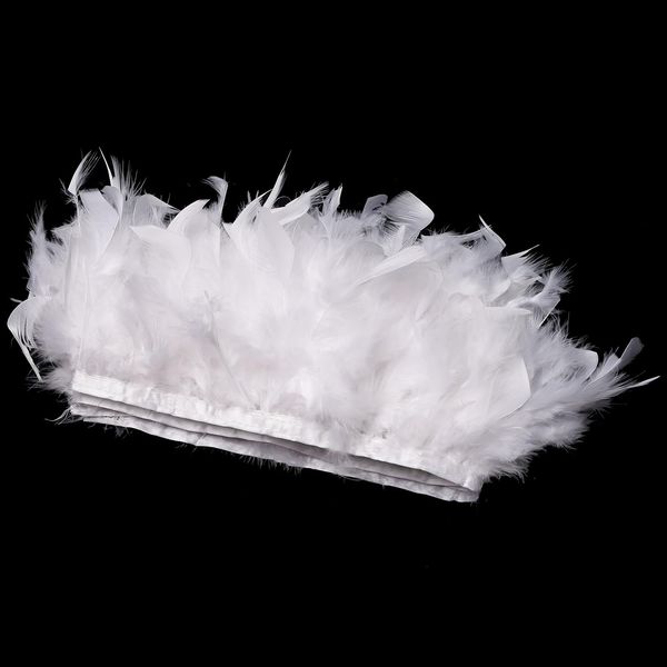 NAUZE 2 Yards Turkey Feathers Trim Fringe White Feather Tassels Fluffy Turkey Feather Trim for Christmas Costumes Props Wedding Party Decoration