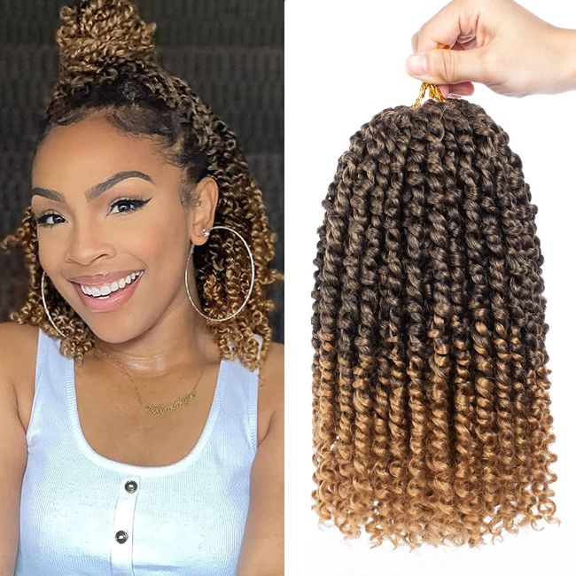 Xtrend 10 Inch 8 Packs Pre twisted Passion Twist Crochet Hair Natural Ombre Pre-looped Short Passion Twists Hair Extensions for Women 12Strands/Pack (T27#)…