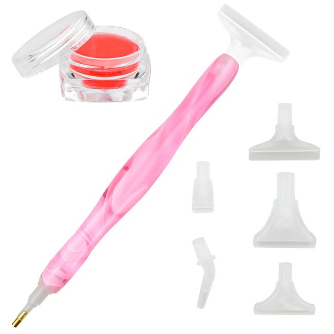 Resin Diamond Painting Pen with Drill Pen Picking Heads & Glue Clay Handmade Diamond Art DIY Drill Pen with Diamond Painting Tools & Accessories 5D Diamond Painting Tool Kit Nail Art Picker (Pink)