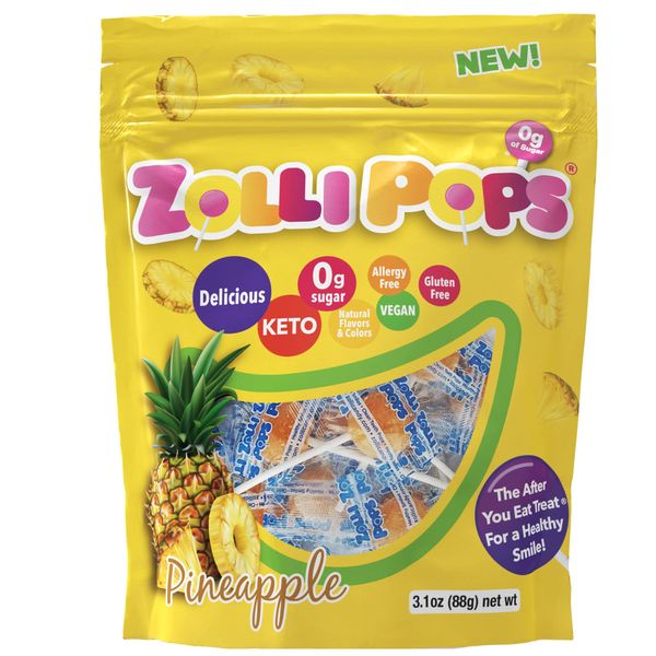 Zollipops Clean Teeth Lollipops | Anti-Cavity, Sugar Free Candy with Xylitol for a Healthy Smile - Great for Kids, Diabetics and Keto Diet (Pineapple, 3.1oz), Assorted, (3339)