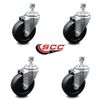 4 Inch Soft Rubber Wheel Swivel 3/8 Inch Threaded Stem Caster Set Service Caster