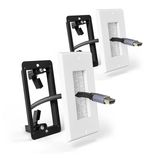 LEENUE Brush Wall Plate with Mounting Bracket, Cable Pass Through Decorator Cover for Low Voltage Wires, Single Gang Cord Hider for TV Home Theater System, 2 Pack