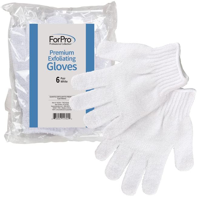ForPro Premium Exfoliating Gloves for Cosmetic Application and Product Removal, One Size Fits Most, White, 6 Pairs