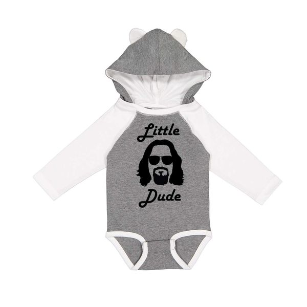 NorthStarTees Big Lebowski Little Dude Long Sleeve Baby Onesie with Ears (Granite Heather, Newborn)