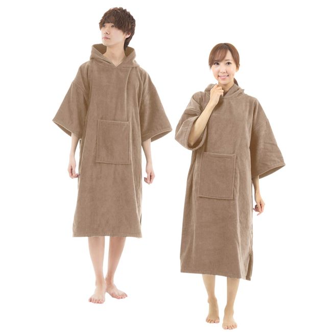 Relaxy Towel Poncho, 100% Cotton, Bathrobe, Sauna Poncho, Surfing Poncho, Japan Inspection (Mocha Beige)