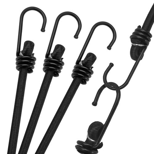 24 Inch Bungee Cords with Hooks Heavy Duty, Black Bungee Cords Heavy Duty Outdoor, Elastic Bungee Strap Wwith Hooks for Camping, Tarps, Tents, Hiking, Bike Rack, Luggage Rack, Cargo, (4 Pack)