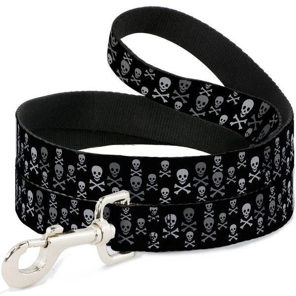 Dog Leash Multi Skull Black Gray 4 Feet Long 0.5 Inch Wide