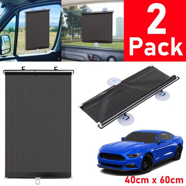 2 x Retractable Auto Car Side Window Sun Shade Cover Roller Curtain Visor Shield