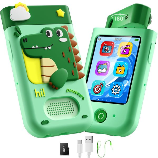 Kids Smart Phone Toy for Boys, Christmas Birthday Gift for Boys Ages 3-10, Touchscreen Toddler Play Phone with Rotating Camera, Learning Game, Music Player, 8GB SD Card